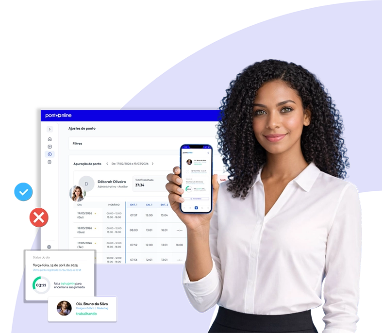 Sistema de ponto online completo com gestão de jornada no computador e aplicativo mobile para empresas